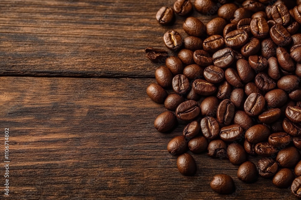 Freshly Roasted Coffee Beans on Rustic Wooden Surface Freshly Roasted Coffee Beans on Rustic Wooden Surface
