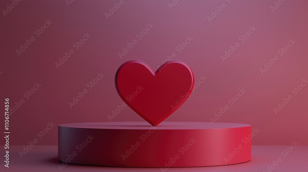 Red Heart on a Red Cylinder Platform Red Heart on a Red Cylinder Platform