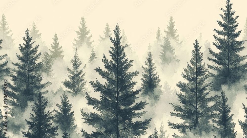 The detailed seamless pattern of pine trees in gray and green tones adopts an elegant and minimalist style, characterized by soft tree shapes and vector graphics, with a clean white background. The detailed seamless pattern of pine trees in gray and green tones adopts an elegant and minimalist style, characterized by soft tree shapes and vector graphics, with a clean white background.