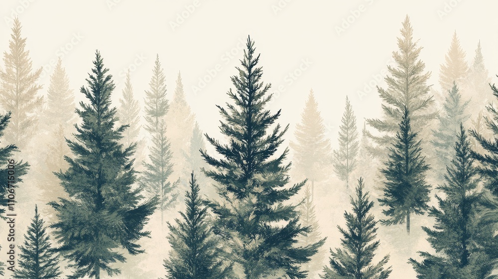 The detailed seamless pattern of pine trees in gray and green tones adopts an elegant and minimalist style, characterized by soft tree shapes and vector graphics, with a clean white background. The detailed seamless pattern of pine trees in gray and green tones adopts an elegant and minimalist style, characterized by soft tree shapes and vector graphics, with a clean white background.