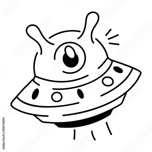 A hand drawn icon of flying ufo 


