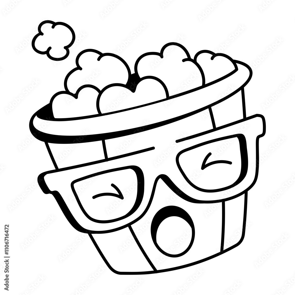 Doodle style icon of popcorn bucket with glasses
Doodle style icon of popcorn bucket with glasses
