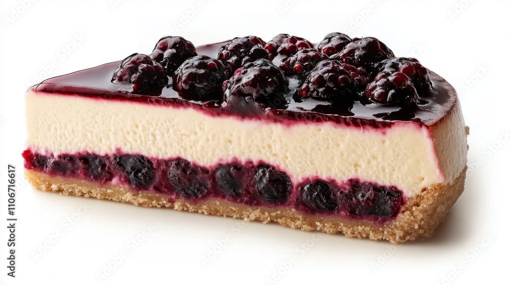A Slice of Creamy Cheesecake Topped with Blueberry Sauce and a Crumb Crust A Slice of Creamy Cheesecake Topped with Blueberry Sauce and a Crumb Crust