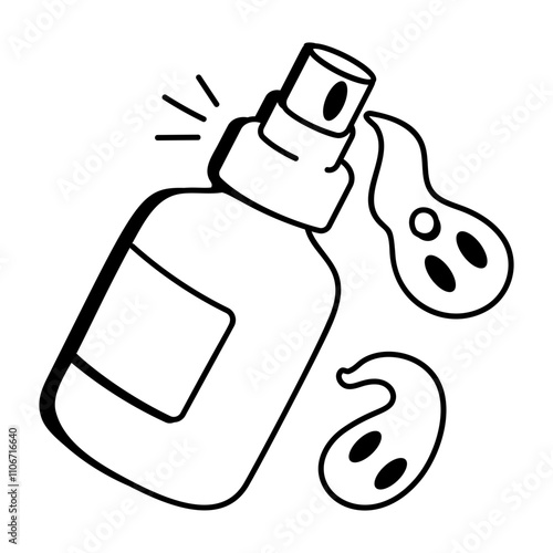 A doodle icon of spray bottle with ghost 

