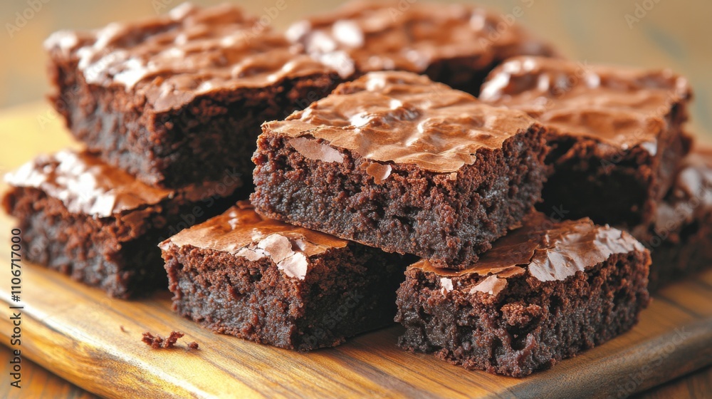A Stack of Fudgy Chocolate Brownies on a Wooden Cutting Board A Stack of Fudgy Chocolate Brownies on a Wooden Cutting Board