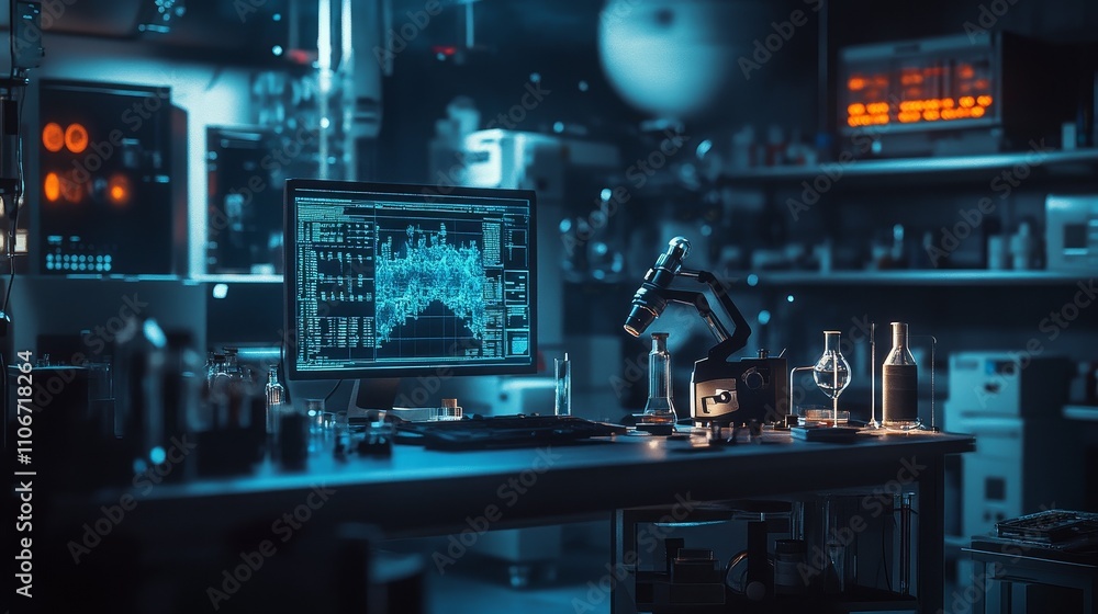 The laboratory experimental platform showcases scientific instruments such as test tubes, flasks, and microscopes, focusing on luminescent chemical reactions and advanced research equipment. The laboratory experimental platform showcases scientific instruments such as test tubes, flasks, and microscopes, focusing on luminescent chemical reactions and advanced research equipment.