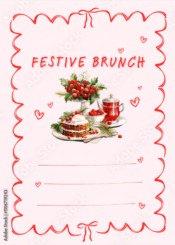 Christmas brunch party lunch dinner invitation blank template invitation editable customize