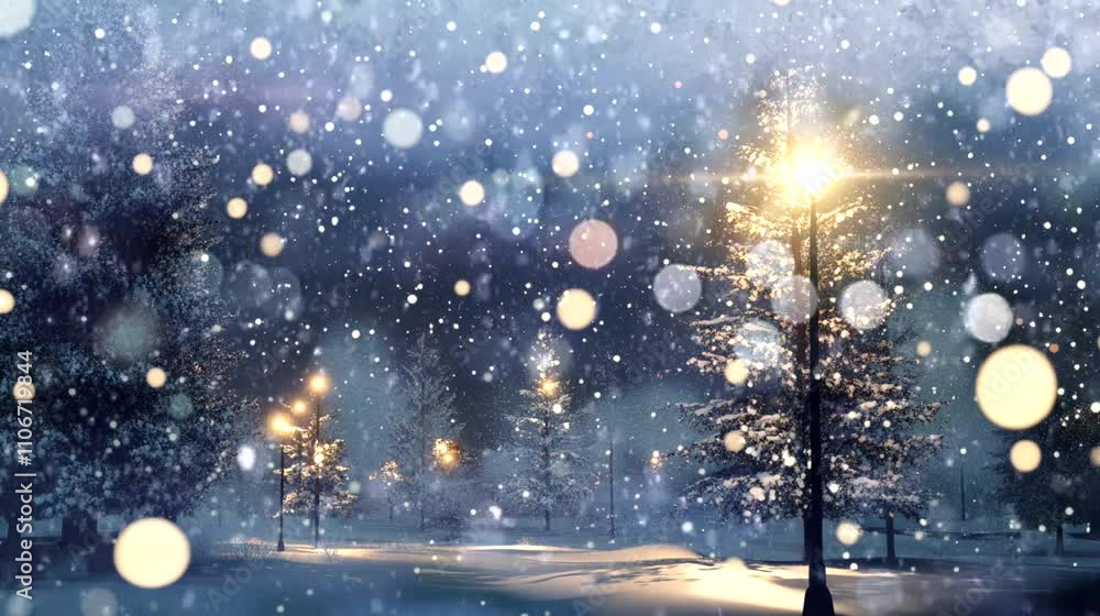 Christmas decoration with snowfall. Seamless looping time-lapse virtual 4k video animation background Christmas decoration with snowfall. Seamless looping time-lapse virtual 4k video animation background