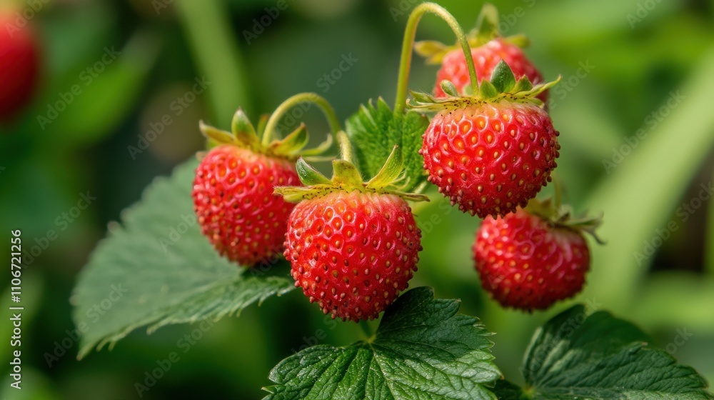 Close-up of ripe wild strawberries on a plant. Close-up of ripe wild strawberries on a plant.