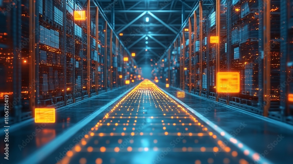 Obraz premium Unlocking the Future of Supply Chain with Digital Twins Technology, showcasing photo-realistic digital models, data-driven logistics, and futuristic innovations transforming global supply chains.