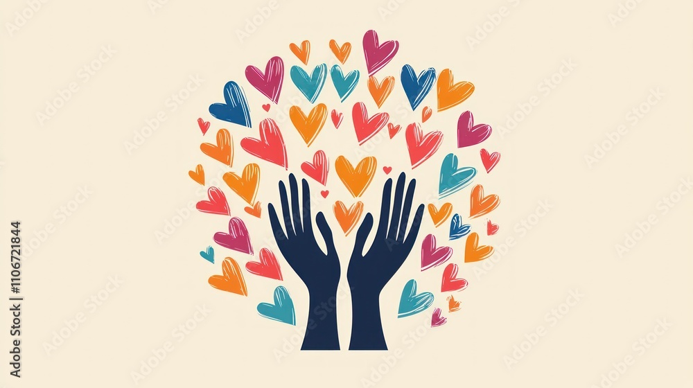 Kindness logo featuring symbols like hearts or helping hands in a graphic design Kindness logo featuring symbols like hearts or helping hands in a graphic design