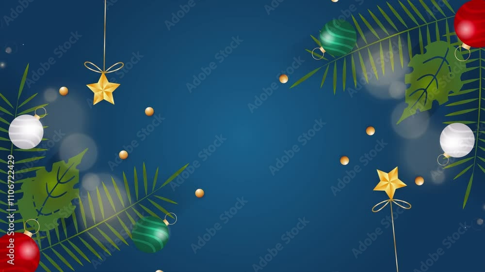 greeting card background with festive christmas decoration and ornaments on blue background with space for text seamless 4k video background motion pop art design greeting card background with festive christmas decoration and ornaments on blue background with space for text seamless 4k video background motion pop art design