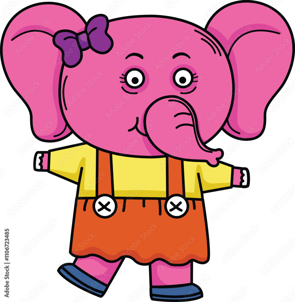 Fototapeta premium illustration of elephant character outline white on background vector