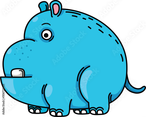 cute cartoon hippo character on white background illustration photo