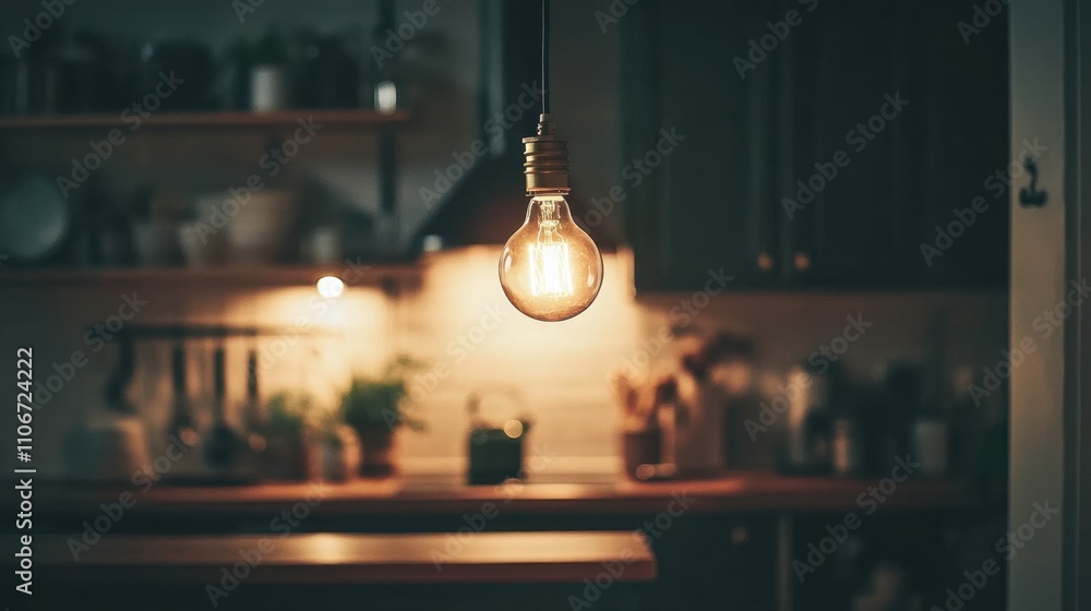 Stylish Exposed Pendant Light in Modern Kitchen