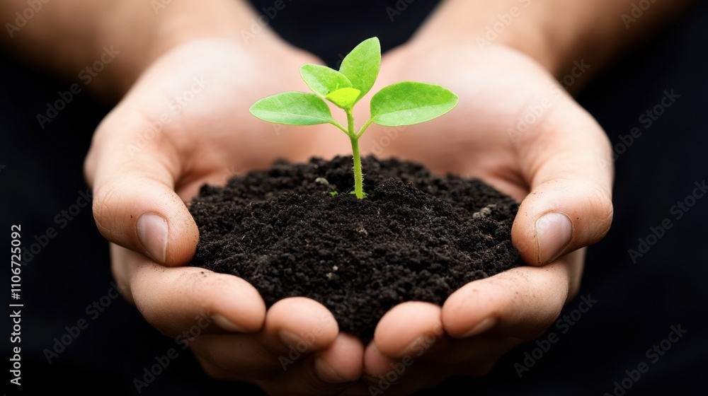 Hands Holding a Young Plant with Vibrant Green Leaves Hands Holding a Young Plant with Vibrant Green Leaves
