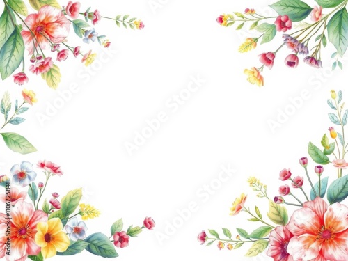 Wallpaper Mural Watercolor painting of berries and flowers forming an artistic frame, fresh, berries Torontodigital.ca