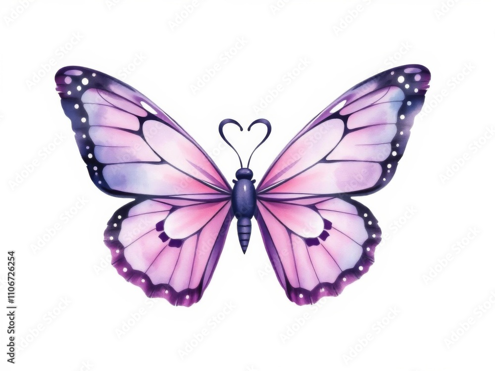 Watercolor painting of purple butterfly heart on white background with 'love' text, purple, heart Watercolor painting of purple butterfly heart on white background with 'love' text, purple, heart