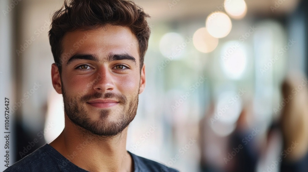 Male with a hopeful and optimistic look, possibly in a professional or personal setting Male with a hopeful and optimistic look, possibly in a professional or personal setting