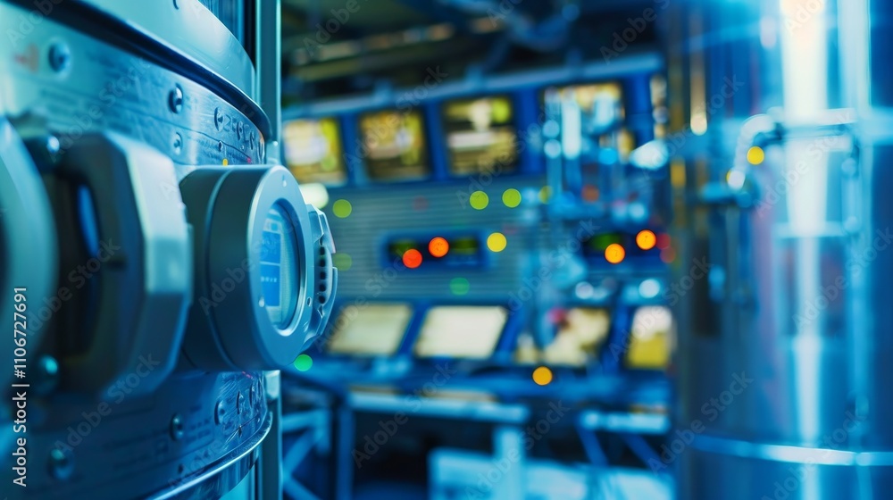 Close-up of sleek metallic nuclear payload container in modern control room, showcasing high-tech security and precision in nuclear operations. Close-up of sleek metallic nuclear payload container in modern control room, showcasing high-tech security and precision in nuclear operations.