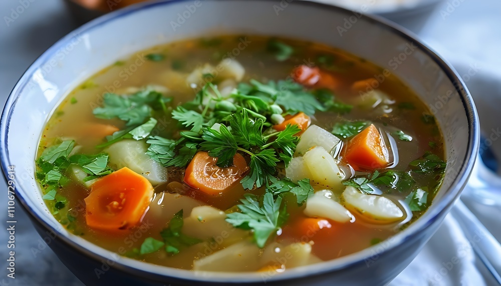 a bowl of vegetable soup with herbs a bowl of vegetable soup with herbs