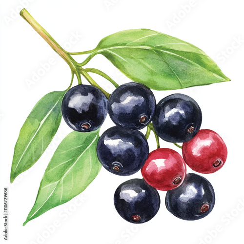 Salal berry fruit watercolor clipart illustration