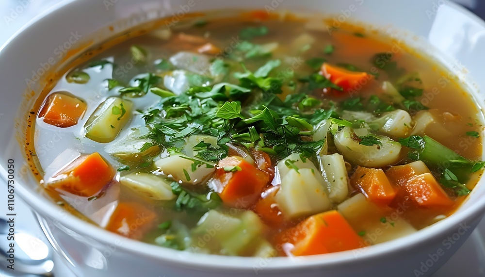 a bowl of vegetable soup with herbs a bowl of vegetable soup with herbs