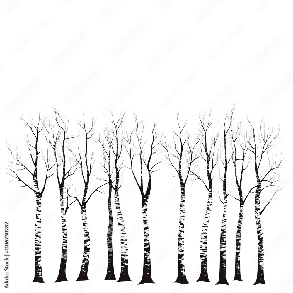 A birch tree silhouette, minimalist style, digital vector art, black and sharp, isolated on white background A birch tree silhouette, minimalist style, digital vector art, black and sharp, isolated on white background