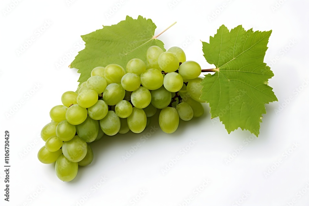 Green grapes with leaf fruit isolated on white background Green grapes with leaf fruit isolated on white background