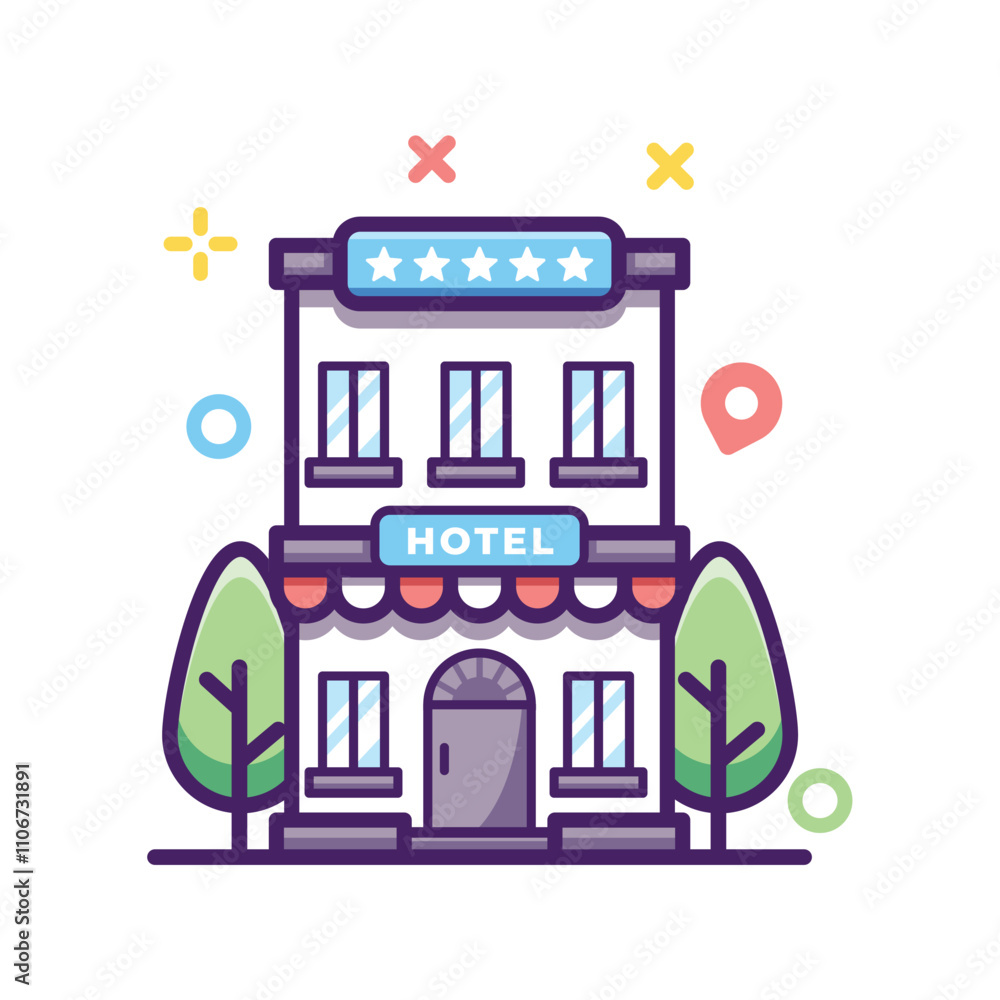 Fototapeta premium Hotel Travel Illustration, icon, Element, Cartoon, cute vector
