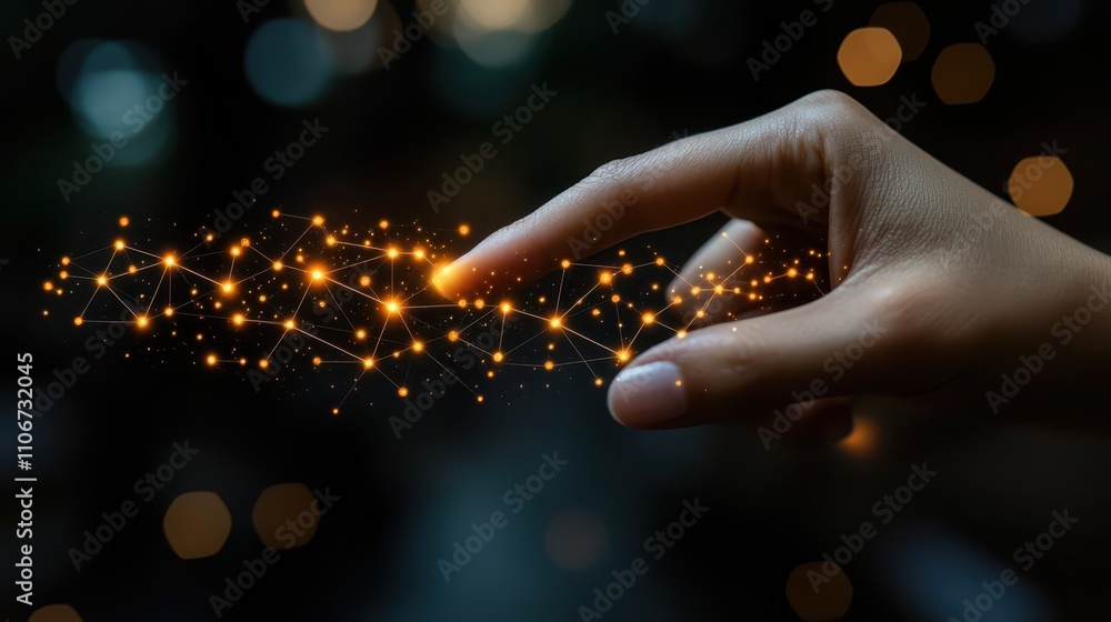 Hand holding a glowing star, symbol of dreams, hope and the pursuit of aspirations in magical universe