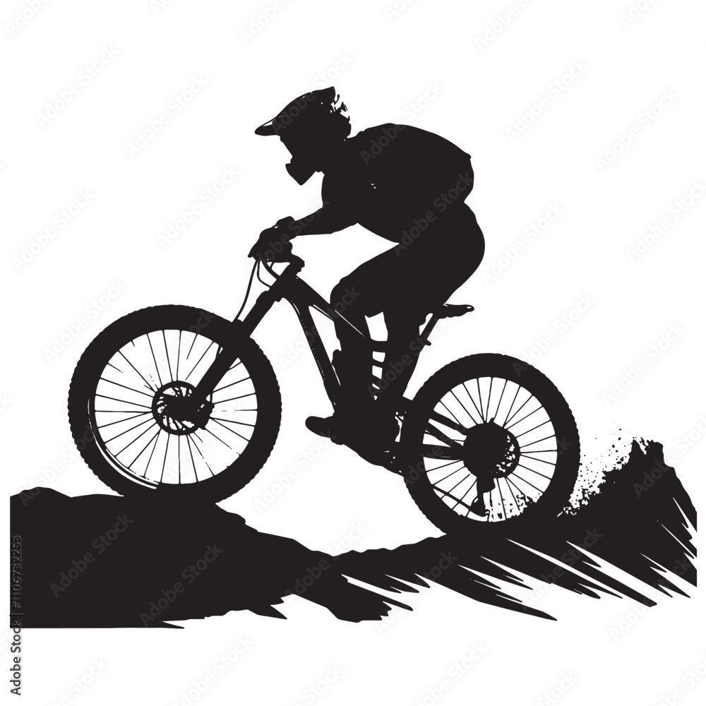 Obraz premium Simple Outline of a Mountain Biker Silhouette
