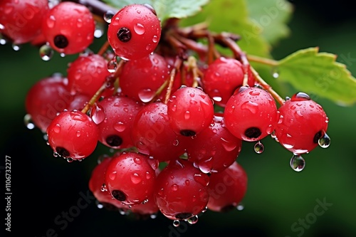 Ripe Hawthorn Berry covered with water drops photo