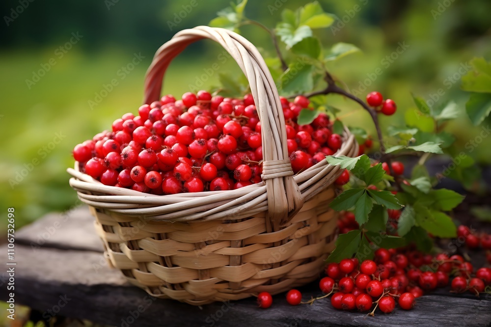 Fresh Hawthorn Berry fruit in a basket Fresh Hawthorn Berry fruit in a basket