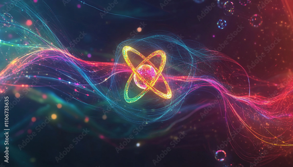 Glowing atom with orbiting electrons Glowing atom with orbiting electrons
