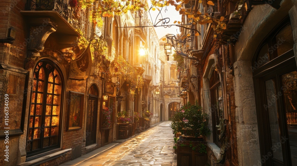 Naklejka premium Serene Narrow Alley in an Old Town