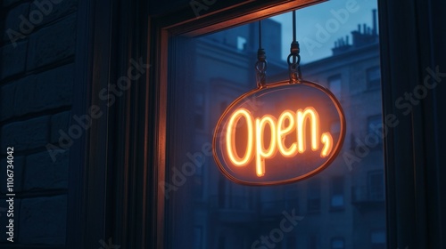 Wallpaper Mural Neon Open Sign Hanging in a Window at Dusk Torontodigital.ca
