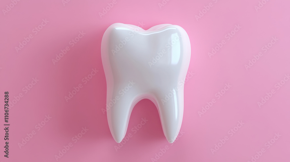 glossy white tooth illustration on pink background, symbolizing dental health and hygiene. This evokes sense of cleanliness and care for oral health glossy white tooth illustration on pink background, symbolizing dental health and hygiene. This evokes sense of cleanliness and care for oral health