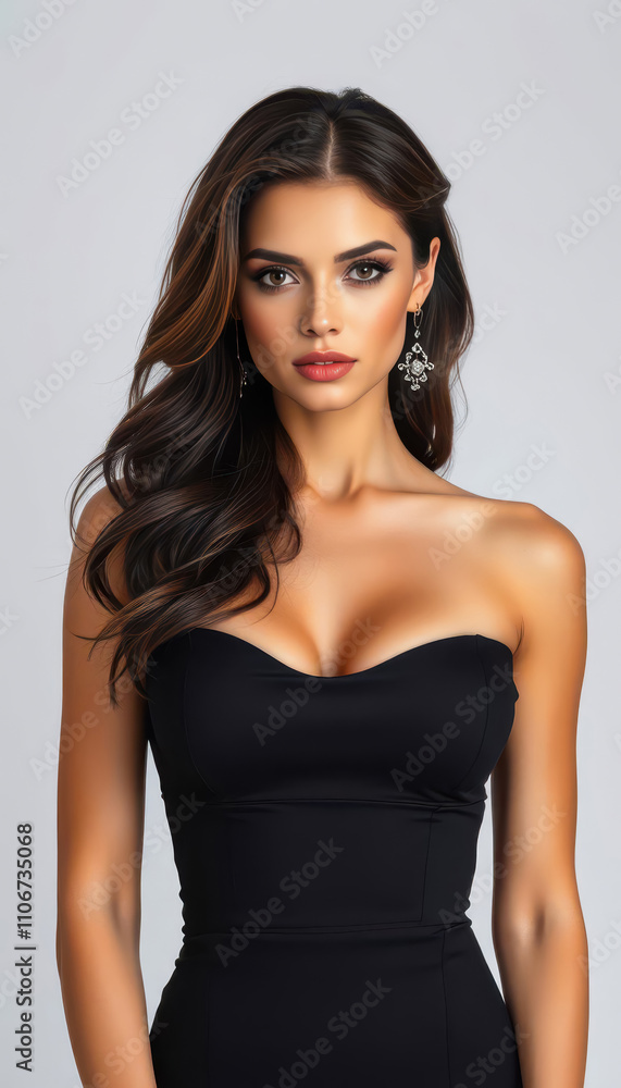 Elegant female model in a sleek tight outfit and high heels exuding charm and sophistication in a professional studio setting emphasizing the allure of contemporary fashion Elegant female model in a sleek tight outfit and high heels exuding charm and sophistication in a professional studio setting emphasizing the allure of contemporary fashion