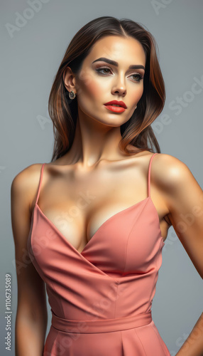 Wallpaper Mural Stylish young woman in a glamorous emerald dress striking a graceful pose in a luxurious studio shot showcasing the charm and sophistication of contemporary high-end fashion Torontodigital.ca