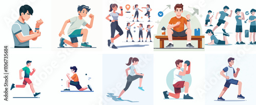 Vector set of a teenager exercising with a simple flat design style