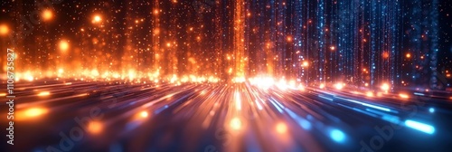 Stunning Visual of Illuminated Lights Creating a Dynamic and Colorful Background in Blue and Orange Shades with Vibrant Bokeh Effect