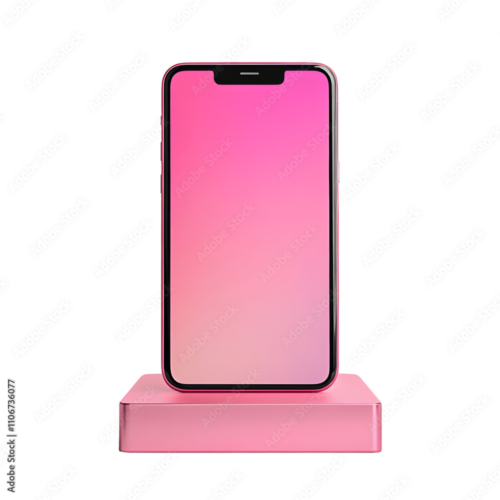 Pink Smartphone Displayed on a Matching Pink Stand Pink Smartphone Displayed on a Matching Pink Stand