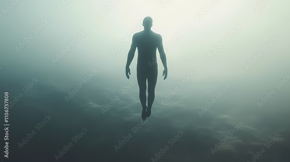 Ethereal figure gliding through misty depths, embodying mystery and otherworldly beauty. generative ai. Ethereality. Illustration Ethereal figure gliding through misty depths, embodying mystery and otherworldly beauty. generative ai. Ethereality. Illustration