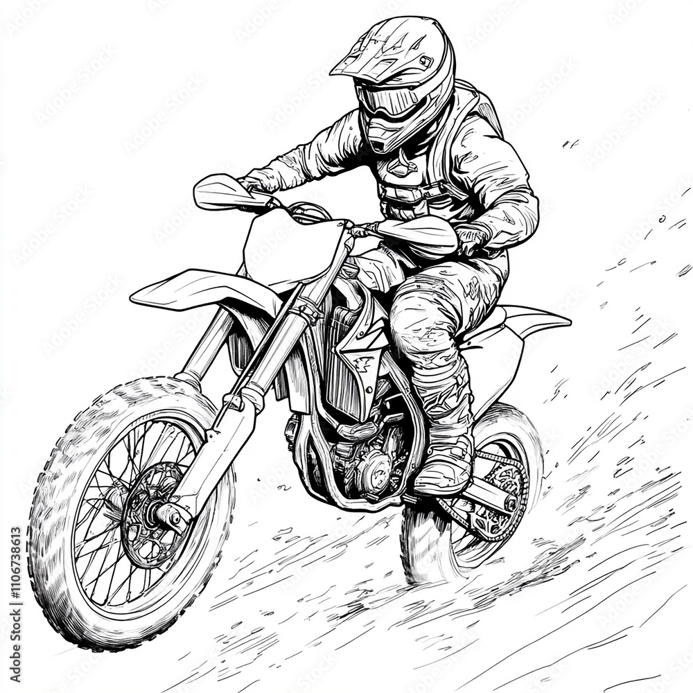 A coloring page of a dirt bike rider riding a motorcycle A coloring page of a dirt bike rider riding a motorcycle
