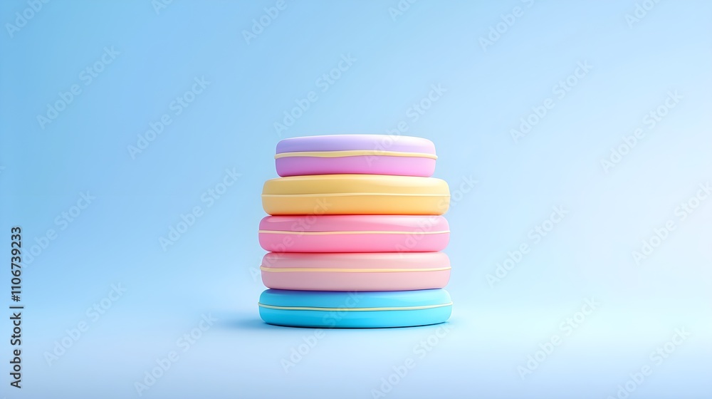 Stack of Pastel Macarons on Blue Background Stack of Pastel Macarons on Blue Background