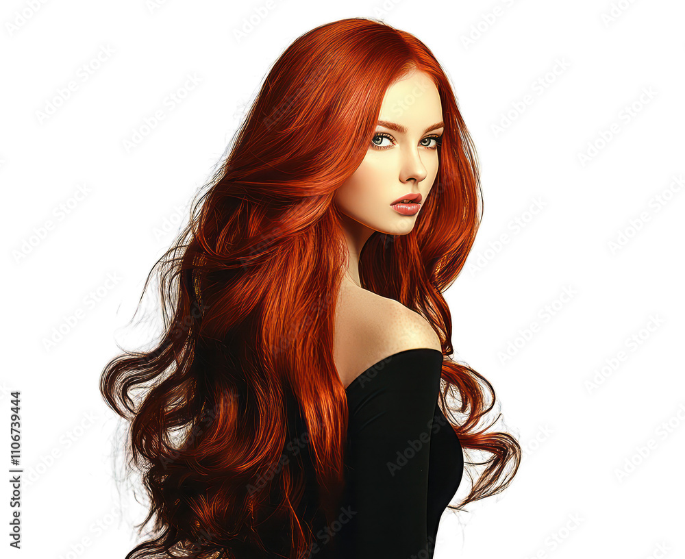 Red-haired woman with a stylish appearance, blending modern fashion with a 3D graphic retro aesthetic. Red-haired woman with a stylish appearance, blending modern fashion with a 3D graphic retro aesthetic.