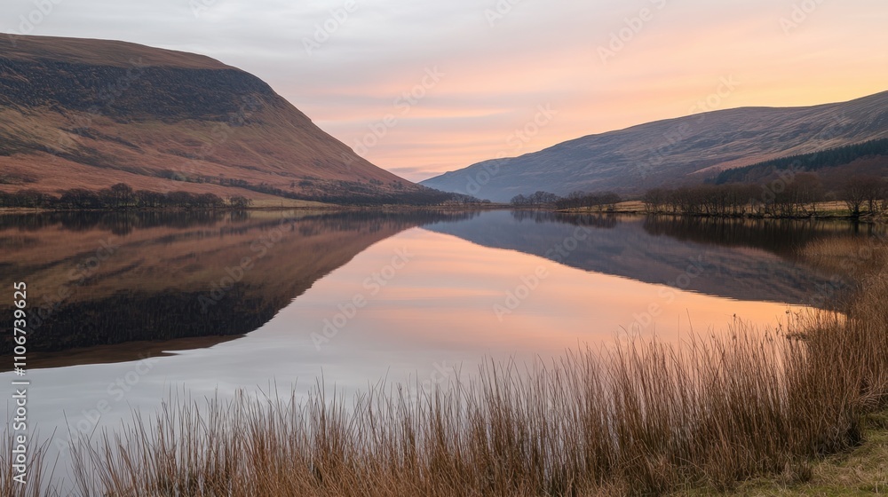 Serene Mountain Lake with Soft Reflections at Dusk Serene Mountain Lake with Soft Reflections at Dusk