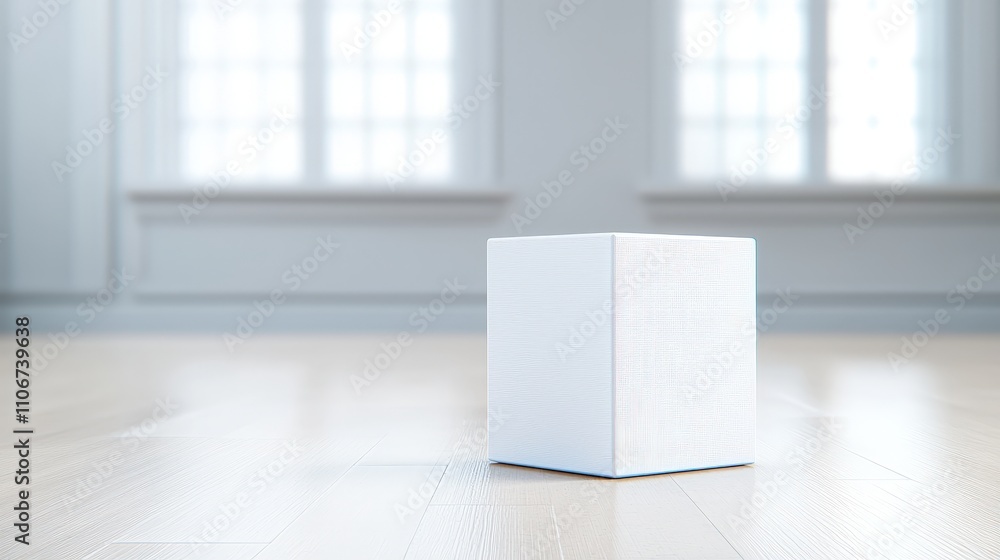 Minimalist White Cube on Light Wood Floor Modern Interior Design Mockup Minimalist White Cube on Light Wood Floor Modern Interior Design Mockup