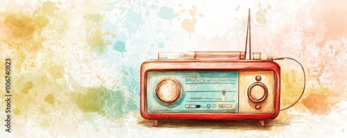 A vintage radio with a colorful background, symbolizing nostalgia and music.
